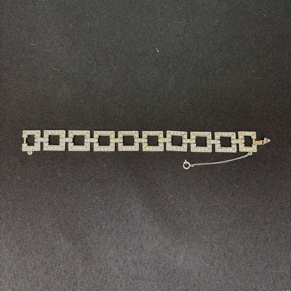 Vintage Napier Bracelet, Costume Silver, Rhinestones, Snap Clasp - Picture 3 of 3